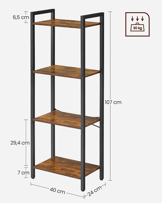 Regal, Standregal mit 4 Ebenen, Bücherregal, 40 x 24 x 107 cm, Aufbewahrungsregal, Stahlgestell, Industrie-Design, für Wohnzimmer, Arbeitszimmer