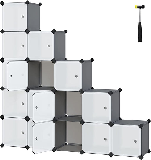 Regalsystem, 16 Würfel, Kleiderschrank aus Kunststoff, mit Türen, Schuhregal, Aufbewahrung von Kleidung, Schuhen, Spielzeug und Büchern, Steckregal