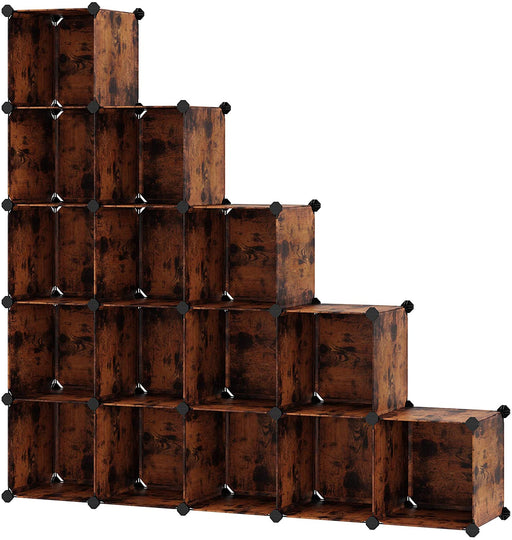 Regalsystem, Schuhregal, 15 Würfel, DIY Würfelregal, stapelbar, Steckregal aus PP-Kunststoff, Garderobe, Raumteiler, für Schlafzimmer, vintagebraun