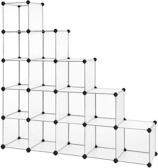 Regalsystem, Schuhregal, 15 Würfel, DIY Würfelregal, stapelbar, Steckregal aus PP-Kunststoff, Garderobe, Raumteiler, für Schlafzimmer, Büro, weiß