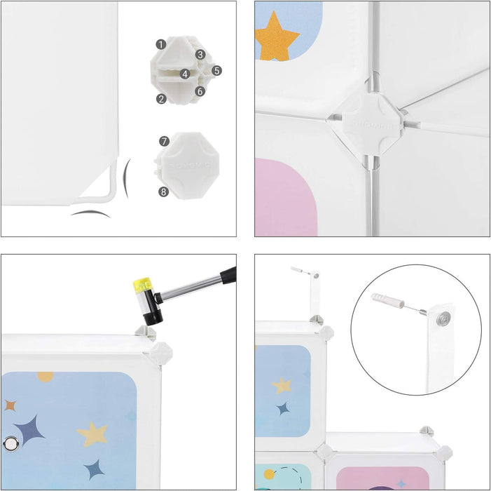 Regalsystem mit 15 Würfeln, Aufbewahrungsschrank für Kinder, Kleiderschrank mit Türen, Schuhregal aus Kunststoff, Steckregal, Mehrzweck, Schuhe