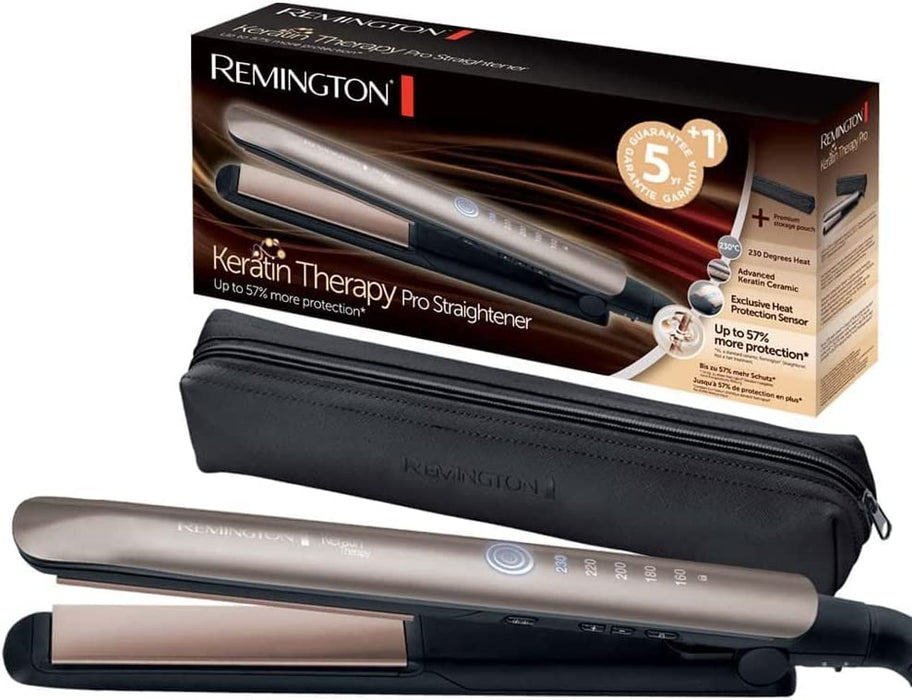 Remington Glätteisen Profi [Hitzeschutzsensor um Haarschäden zu verringern] Keratin Protect (hochwertige Keratin-Keramikbeschichtung mit Mandelöl) 