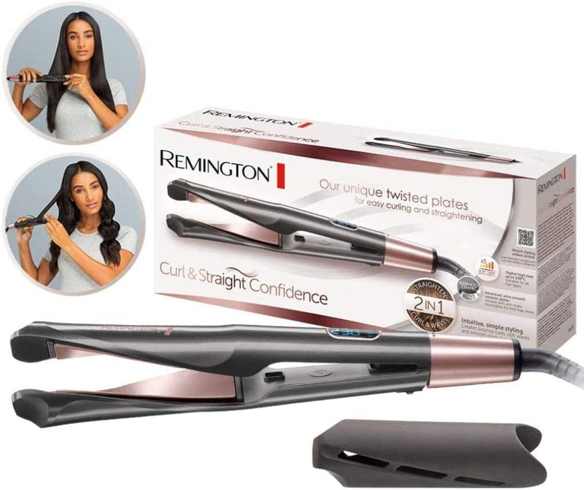 Remington Glätteisen & Lockenstab - Curl&Straight Confidence 2in1 Multistyler [Upgrade] (geschwungene Stylingplatten zum Glätten, Locken & Wellen)