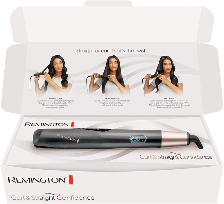 Remington Glätteisen & Lockenstab - Curl&Straight Confidence 2in1 Multistyler [Upgrade] (geschwungene Stylingplatten zum Glätten, Locken & Wellen)