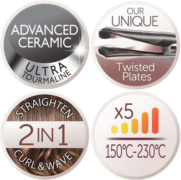 Remington Glätteisen & Lockenstab - Curl&Straight Confidence 2in1 Multistyler [Upgrade] (geschwungene Stylingplatten zum Glätten, Locken & Wellen)