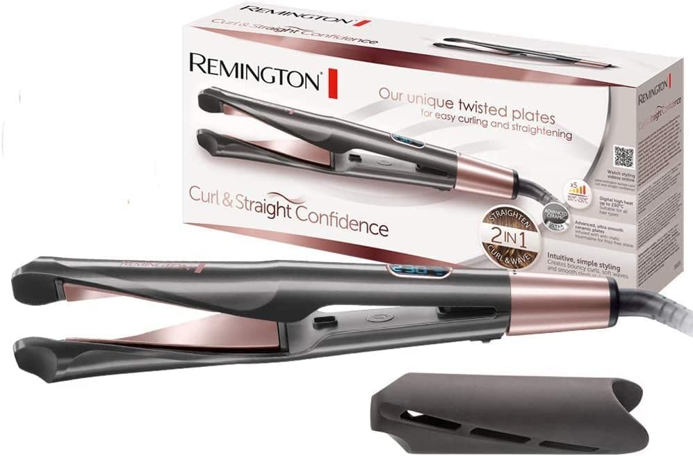 Remington Glätteisen & Lockenstab - Curl&Straight Confidence 2in1 Multistyler [Upgrade] (geschwungene Stylingplatten zum Glätten, Locken & Wellen)