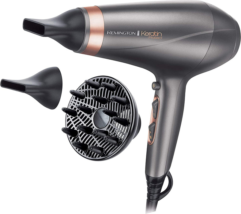 Remington Haartrockner Profi Ionen Keratin Protect (2200W, 150km/h, 3 Stylingaufsätze, angereichert mit Keratin und Mandelöl, Ionenpflege)