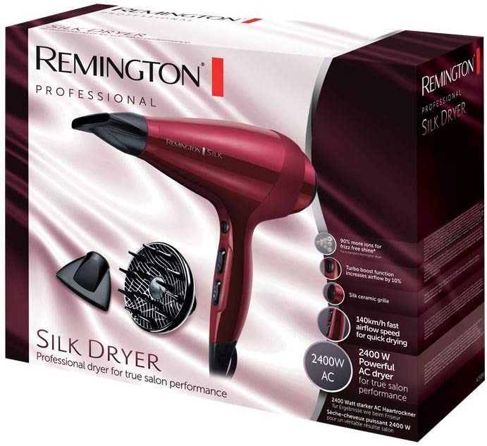 Remington Haartrockner Profi Ionen Silk (2400W, 140km/h, 3 Stylingaufsätze, angereichert mit Seidenprotein und Keramik, Ionen-Generator