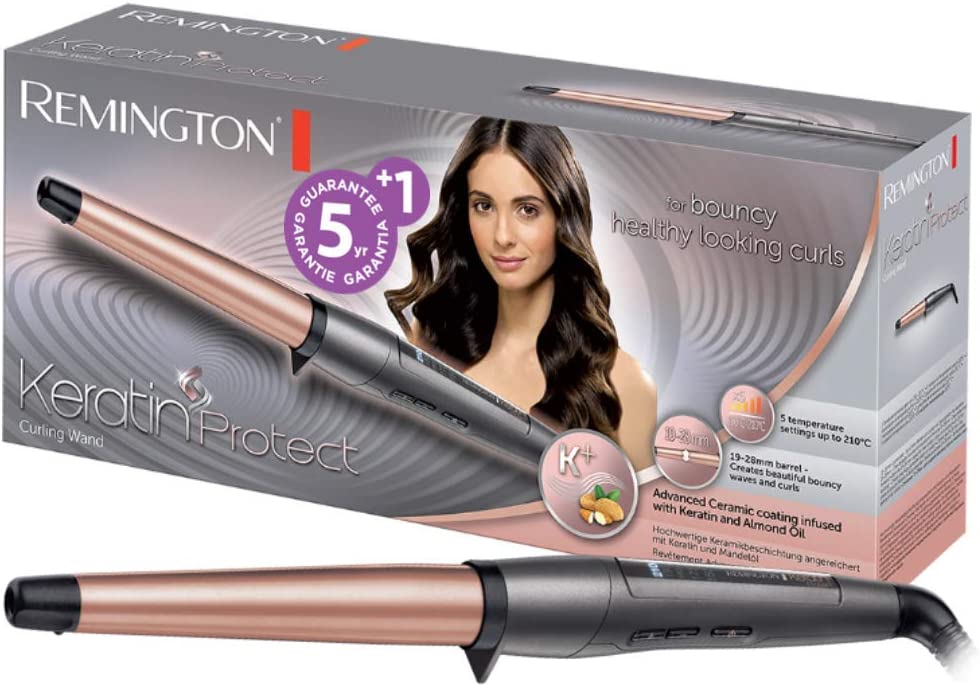 Remington Lockenstab [kegelförmig 19-28mm] Keratin Protect (hochwertige Keramikbeschichtung mit Keratin & Mandelöl) -Digitales-Display bis 210°C)