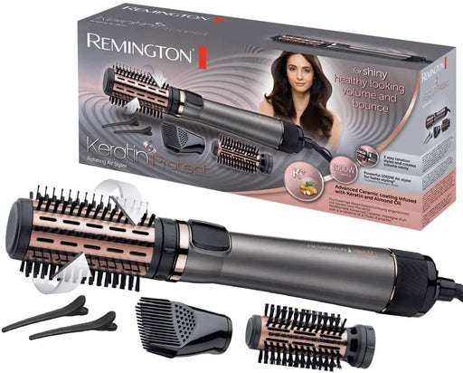 Remington Warmluftbürste rotierend [automatisch] Keratin Protect (inkl.3 Aufsätze 2 Rundbürsten+Haaransatz-Booster für mehr Volumen) + Haarklammern)