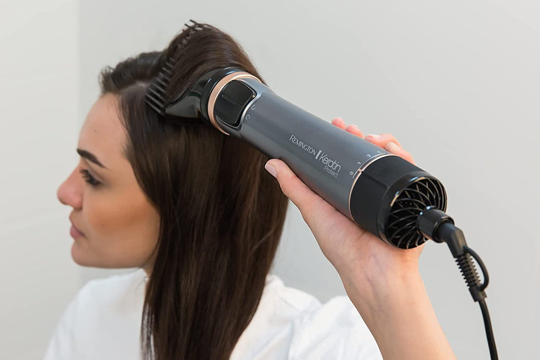 Remington Warmluftbürste rotierend [automatisch] Keratin Protect (inkl.3 Aufsätze 2 Rundbürsten+Haaransatz-Booster für mehr Volumen) + Haarklammern)
