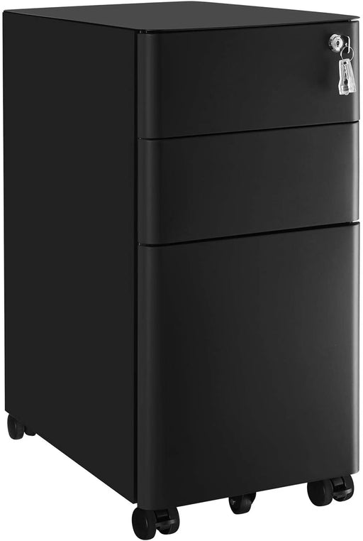 Rollcontainer, Aktenschrank, Büroschrank mit Rollen, Schloss, Schubladen, vormontiert, für Dokumente in DIN-A4-, Legal- und Letter-Format