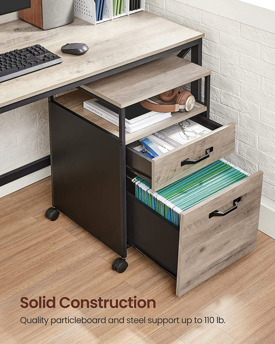 Rollcontainer, Aktenschrank mit 2 Schubladen, mobiler Büroschrank mit Rädern, offenes Fach, Hängeregistratur, Stahlgestell, Industrie-Design