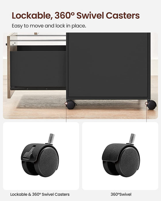 Rollcontainer, Aktenschrank mit 2 Schubladen, mobiler Büroschrank mit Rädern, offenes Fach, Hängeregistratur, Stahlgestell, Industrie-Design