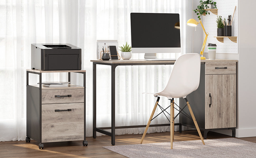 Rollcontainer, Aktenschrank mit 2 Schubladen, mobiler Büroschrank mit Rädern, offenes Fach, Hängeregistratur, Stahlgestell, Industrie-Design