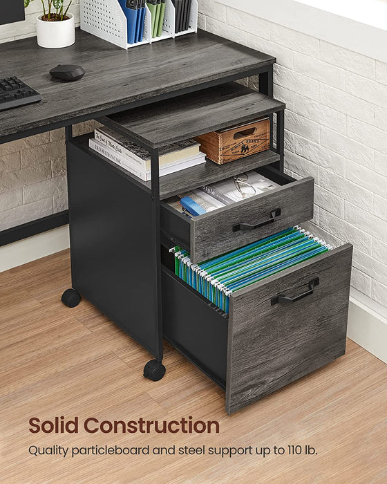 Rollcontainer, Aktenschrank mit 2 Schubladen, mobiler Büroschrank mit Rädern, offenes Fach, Hängeregistratur, Stahlgestell, Industrie-Design