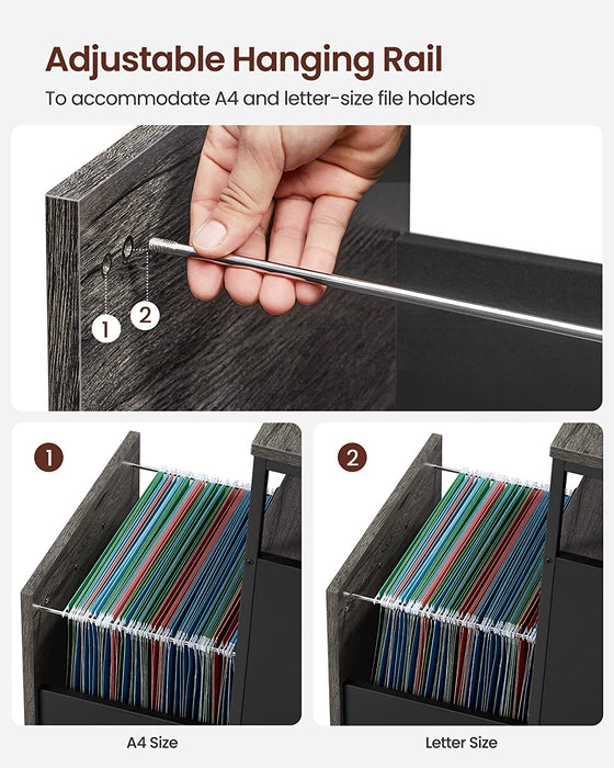Rollcontainer, Aktenschrank mit 2 Schubladen, mobiler Büroschrank mit Rädern, offenes Fach, Hängeregistratur, Stahlgestell, Industrie-Design
