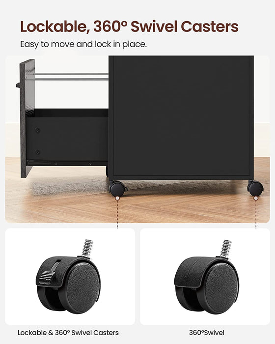 Rollcontainer, Aktenschrank mit 2 Schubladen, mobiler Büroschrank mit Rädern, offenes Fach, Hängeregistratur, Stahlgestell, Industrie-Design