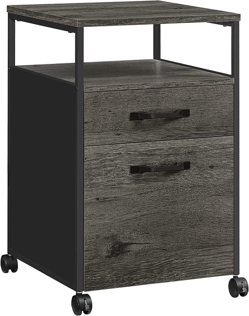 Rollcontainer, Aktenschrank mit 2 Schubladen, mobiler Büroschrank mit Rädern, offenes Fach, Hängeregistratur, Stahlgestell, Industrie-Design