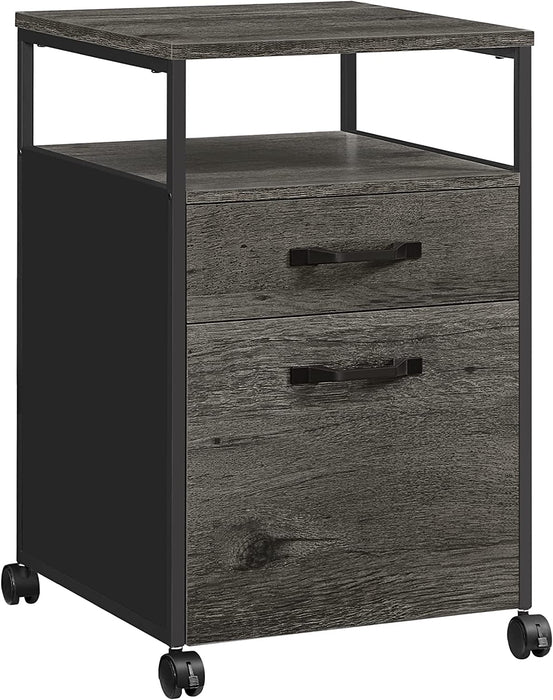 Rollcontainer, Aktenschrank mit 2 Schubladen, mobiler Büroschrank mit Rädern, offenes Fach, Hängeregistratur, Stahlgestell, Industrie-Design