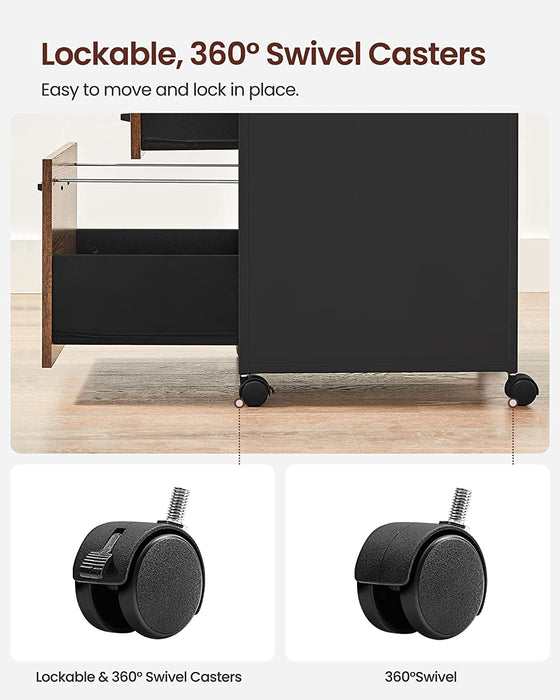 Rollcontainer, Aktenschrank mit 2 Schubladen, mobiler Büroschrank mit Rädern, offenes Fach, Hängeregistratur, Stahlgestell, Industrie-Design