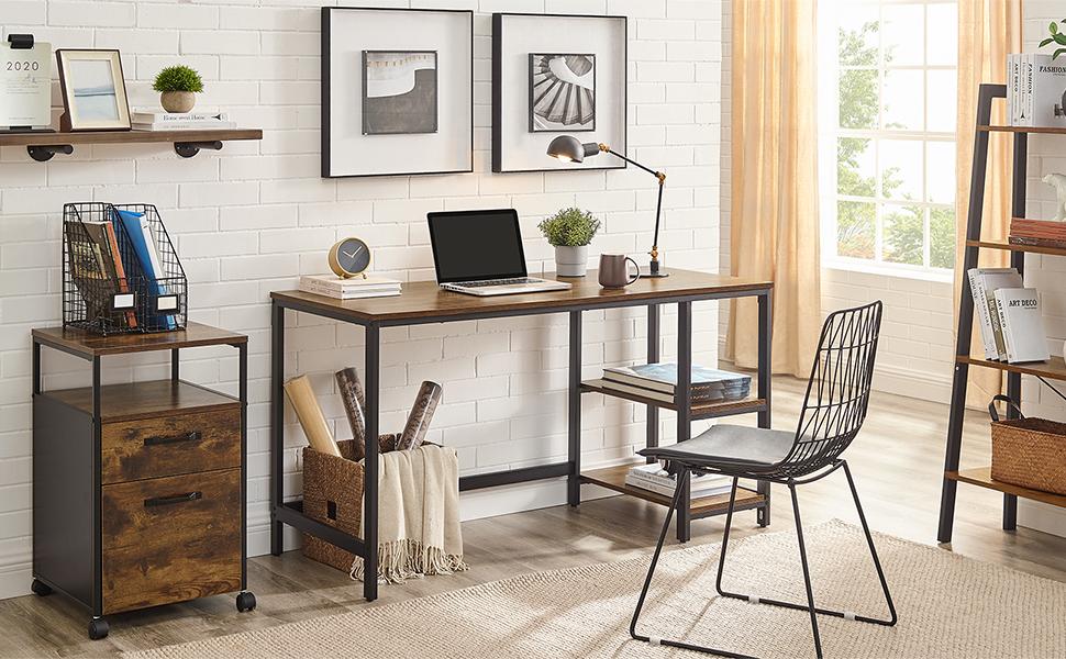 Rollcontainer, Aktenschrank mit 2 Schubladen, mobiler Büroschrank mit Rädern, offenes Fach, Hängeregistratur, Stahlgestell, Industrie-Design