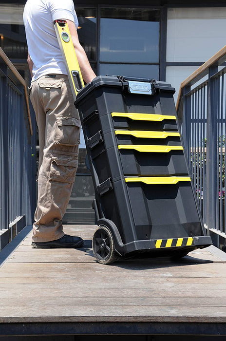 Rollende Werkstatt aus Metall-Kunststoff – Werkzeugwagen leer mit 3 modularen Einheiten – Vielseitige Werkzeugbox für Kleinteile und große Werkzeuge