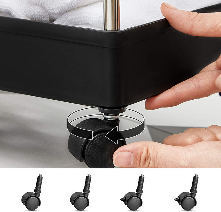 Rollwagen, Küchenwagen mit 3 Ebenen, Griffen, Küchenregal auf Rollen, 40 x 22 x 67 cm, schwarz