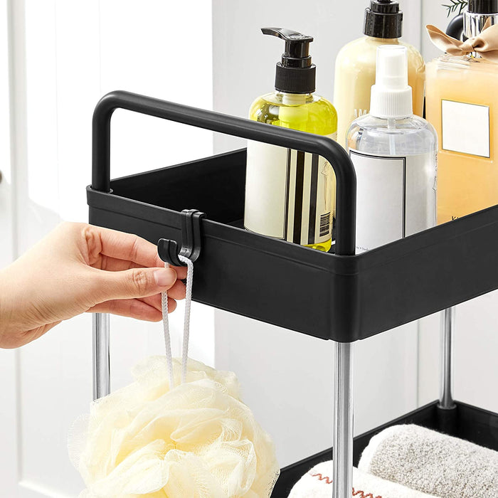 Rollwagen, Küchenwagen mit 3 Ebenen, Griffen, Küchenregal auf Rollen, 40 x 22 x 67 cm, schwarz