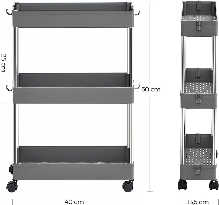 Rollwagen, Küchenwagen mit 3 Ebenen, Küchenregal, Nischenregal auf Rollen, schmal, Badregal, platzsparend, für Badezimmer, Küche, Cutout-Design