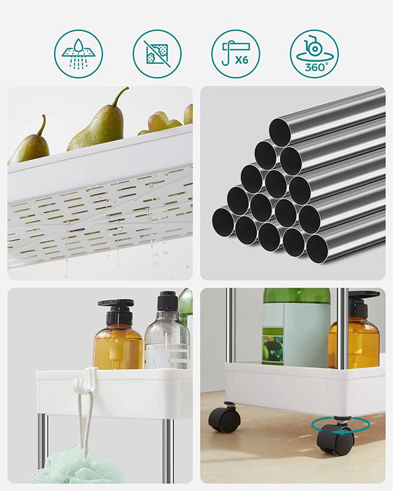 Rollwagen, Küchenwagen mit 3 Ebenen, Küchenregal, Nischenregal auf Rollen, schmal, Badregal, platzsparend, für Badezimmer, Küche, Cutout-Design