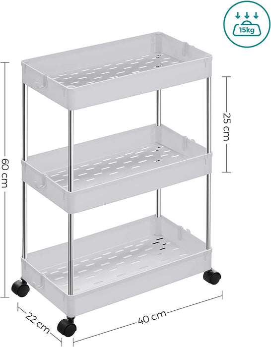 Rollwagen, Küchenwagen mit 3 Ebenen, Küchenregal, Nischenregal auf Rollen, schmal, Badregal, platzsparend, für Badezimmer, Küche, Cutout-Design