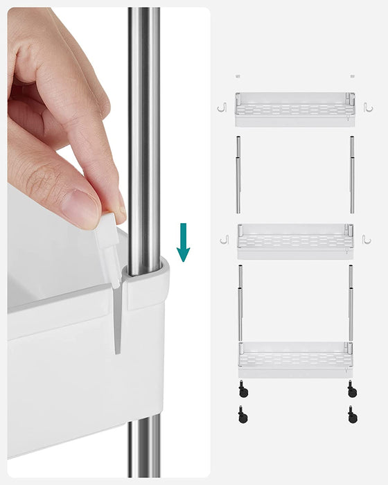 Rollwagen, Küchenwagen mit 3 Ebenen, Küchenregal, Nischenregal auf Rollen, schmal, Badregal, platzsparend, für Badezimmer, Küche, Cutout-Design