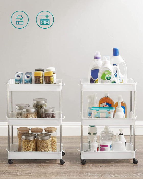 Rollwagen, Küchenwagen mit 3 Ebenen, Küchenregal, Nischenregal auf Rollen, schmal, Badregal, platzsparend, für Badezimmer, Küche, Cutout-Design