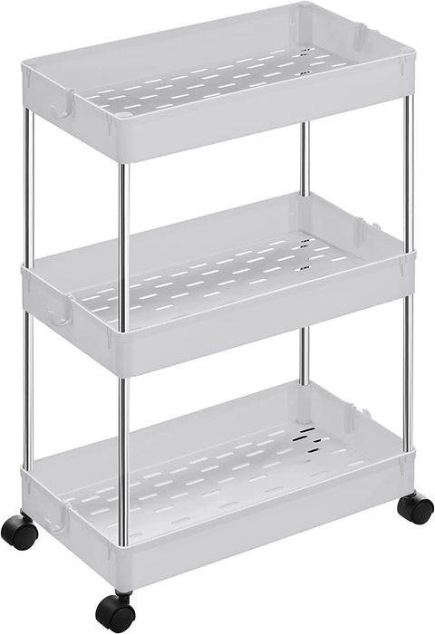 Rollwagen, Küchenwagen mit 3 Ebenen, Küchenregal, Nischenregal auf Rollen, schmal, Badregal, platzsparend, für Badezimmer, Küche, Cutout-Design