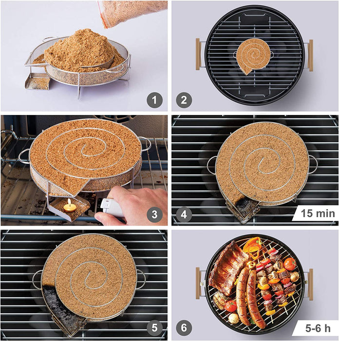 Rund Rauchgenerator Edelstahl Kaltraucherzeuger Kaltrauchgenerator für Kugelgrill Smoker und Räucherofen (Mehrweg)