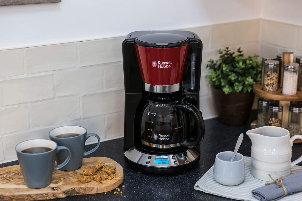 Russell Hobbs Digitale Kaffeemaschine Colours+ rot, programmierbarer Timer, 1,25l Glaskanne, bis 10 Tassen, Warmhalteplatte, Abschaltautomatik