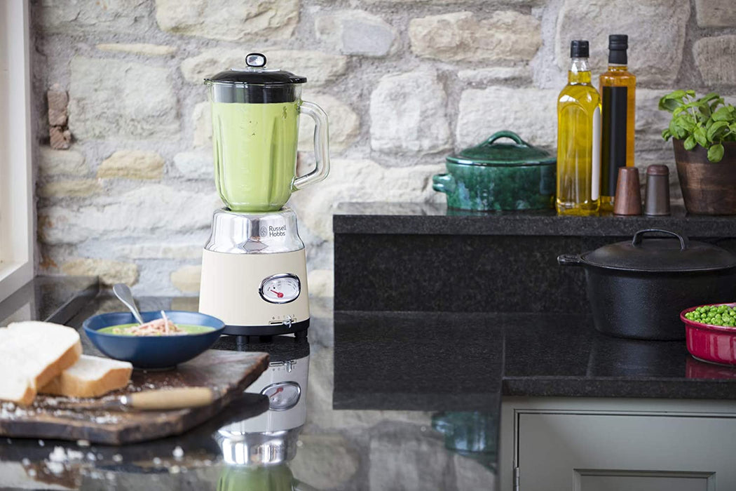 Russell Hobbs Glas-Standmixer Retro creme, Retro-Anzeige,20.000 U/min,1.1 PS-Motor, Impulse-/Ice-Crush-Funktion, 1.5l Glasbehälter, Edelstahl