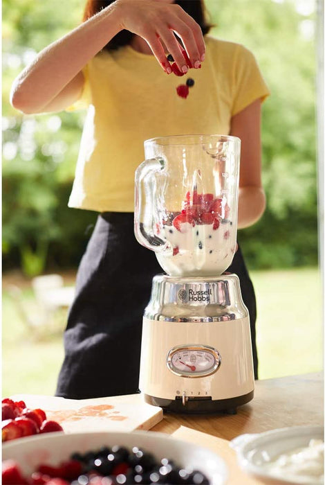 Russell Hobbs Glas-Standmixer Retro creme, Retro-Anzeige,20.000 U/min,1.1 PS-Motor, Impulse-/Ice-Crush-Funktion, 1.5l Glasbehälter, Edelstahl