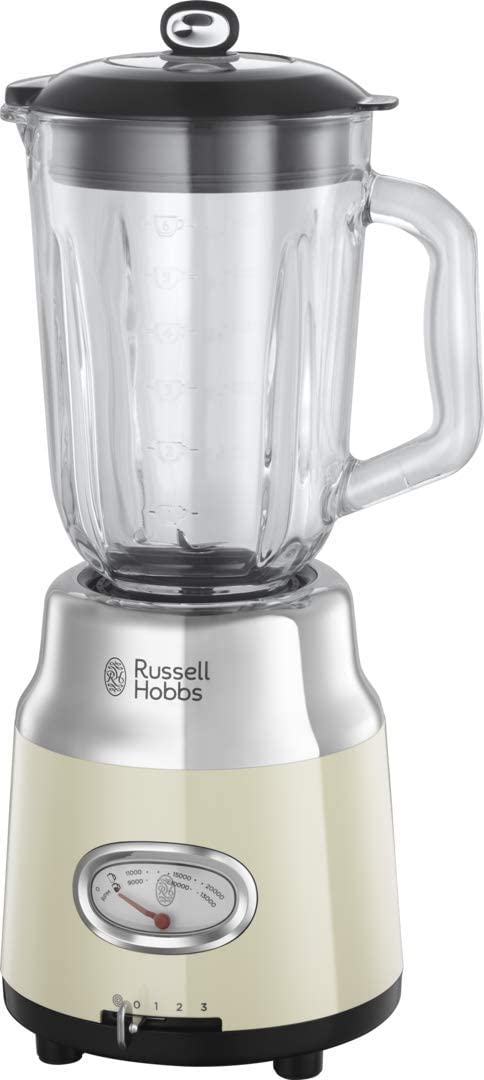 Russell Hobbs Glas-Standmixer Retro creme, Retro-Anzeige,20.000 U/min,1.1 PS-Motor, Impulse-/Ice-Crush-Funktion, 1.5l Glasbehälter, Edelstahl