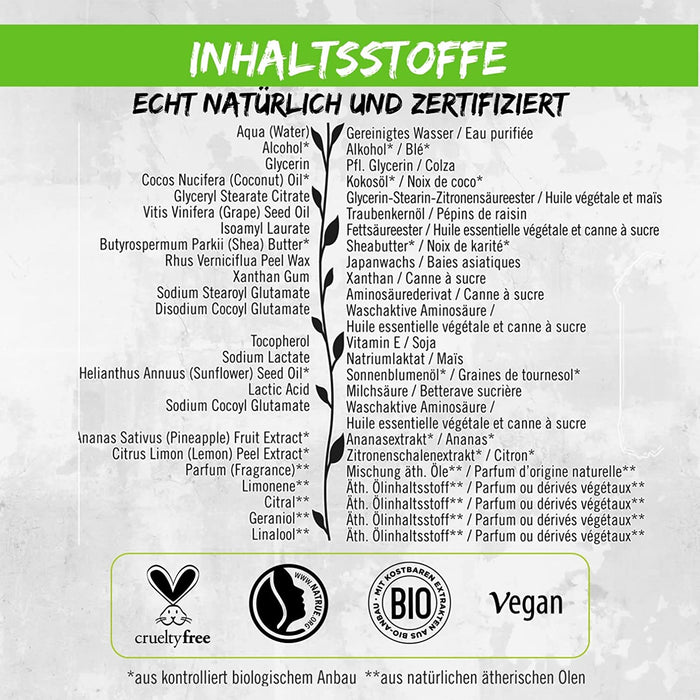 Naturkosmetik Feuchtigkeitsspendende Körperpflege gegen trockene Haut, Körpercreme für geschmeidige Haut, Mit Bio-Ananas und Limone in Vorteilsgröße