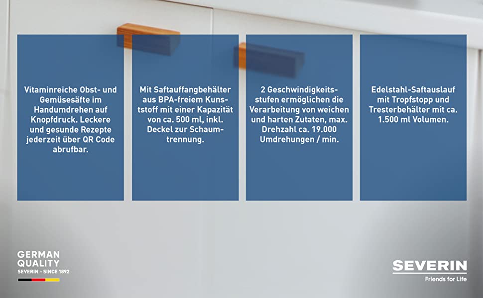 SEVERIN Entsafter, geräuscharme Saftmaschine für vitaminreiche Obst- und Gemüsesäfte, elektrische Saftpresse aus Edelstahl, 500 ml Auffangbehälter