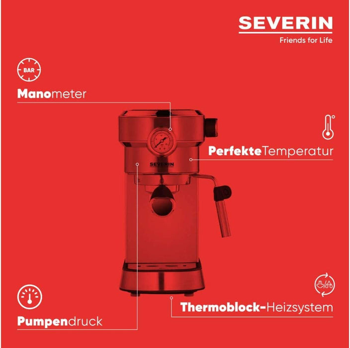 SEVERIN Espressomaschine "Espresa Plus", Siebträgermaschine mit 3 Einsätzen, Kaffeemaschine mit Milchschäumer und Manometer, inkl. Barista-Starterset