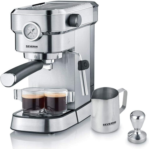 SEVERIN Espressomaschine "Espresa Plus", Siebträgermaschine mit 3 Einsätzen, Kaffeemaschine mit Milchschäumer und Manometer, inkl. Barista-Starterset