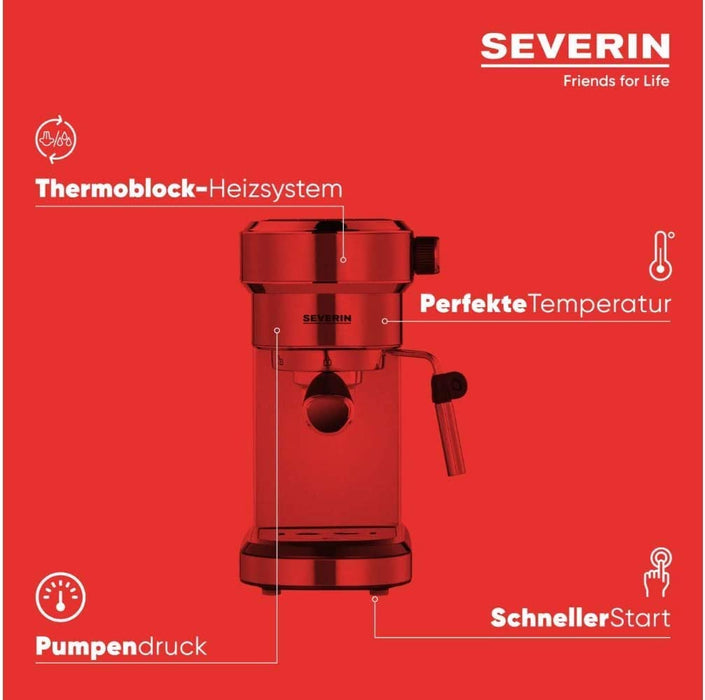 SEVERIN Espressomaschine "Espresa", Siebträgermaschine mit 3 Einsätzen, Kaffeemaschine mit Milchschäumer für Kaffee-Milch-Spezialitäten