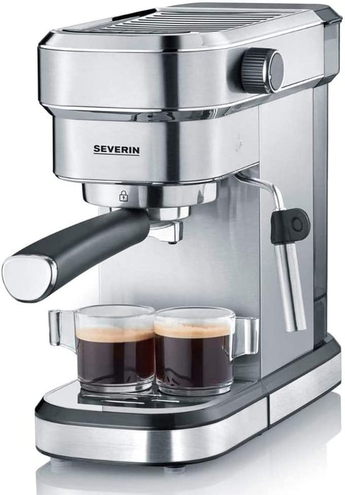 SEVERIN Espressomaschine "Espresa", Siebträgermaschine mit 3 Einsätzen, Kaffeemaschine mit Milchschäumer für Kaffee-Milch-Spezialitäten