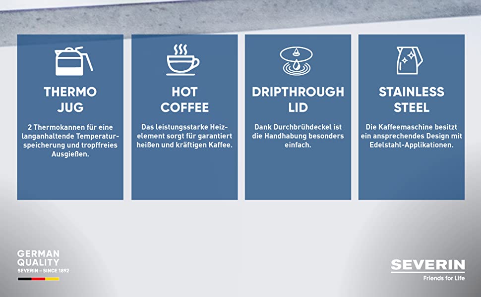 SEVERIN Filterkaffeemaschine mit 2 Thermokannen, Kaffeemaschine für bis zu 8 Tassen je Kanne, Filtermaschine mit 2 Isolierkannen