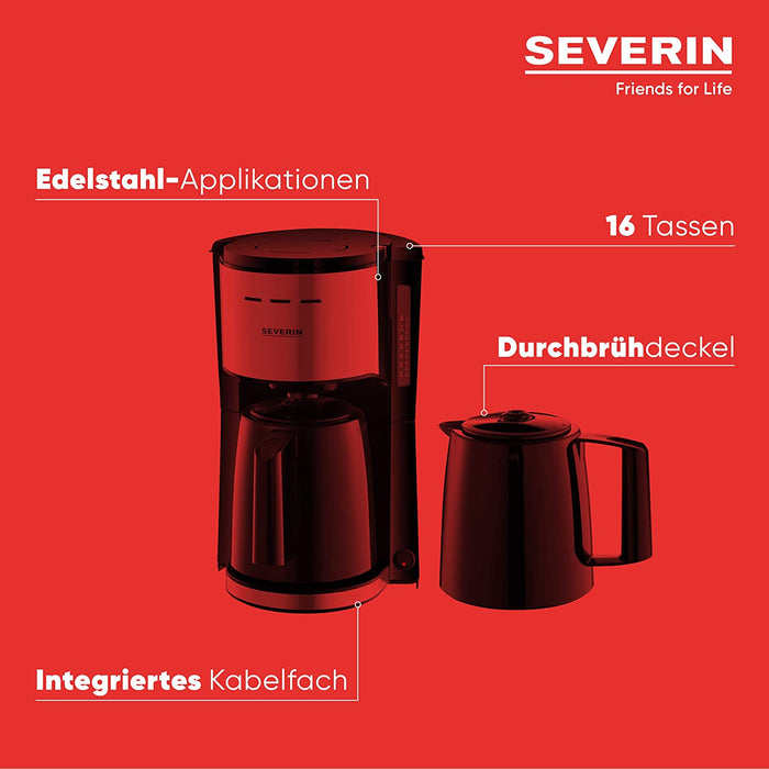 SEVERIN Filterkaffeemaschine mit 2 Thermokannen, Kaffeemaschine für bis zu 8 Tassen je Kanne, Filtermaschine mit 2 Isolierkannen