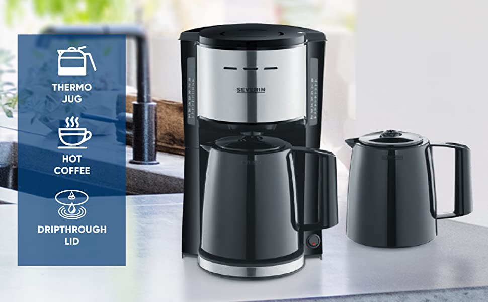 SEVERIN Filterkaffeemaschine mit 2 Thermokannen, Kaffeemaschine für bis zu 8 Tassen je Kanne, Filtermaschine mit 2 Isolierkannen
