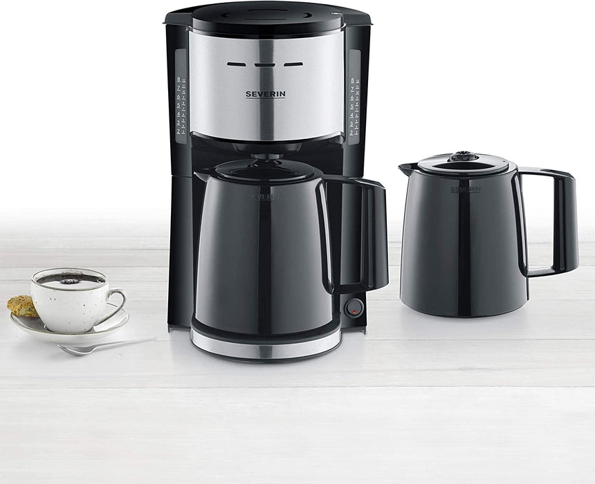 SEVERIN Filterkaffeemaschine mit 2 Thermokannen, Kaffeemaschine für bis zu 8 Tassen je Kanne, Filtermaschine mit 2 Isolierkannen